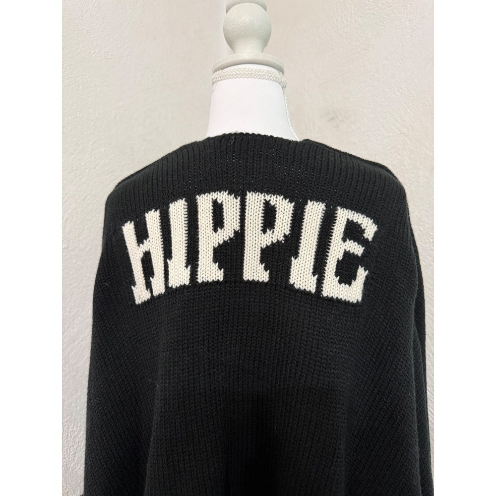 Janis Joplin Lyric Black Knit Fringe Shawl Wrap "Hippie" Graphic One Size - Picture 4 of 6